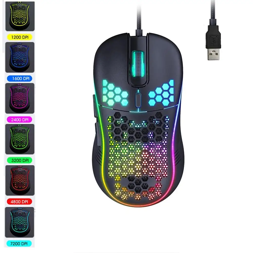 

7200 DPI RGB USB Backlit Wired Gaming Mouse Lightweight Honeycomb Shell Mouse Ergonomic Mice For Computer Game PC