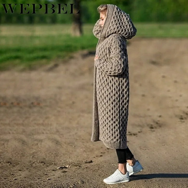 WEPBEL Кардиган женский с Капюшоном Повседневный Свободный Плюс Размер модный