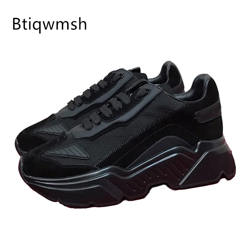 

2020 Black Real Suede Loafer Shoes Woman Round Toe Thick Bottom Sneakers Woman Fashion Casual Shoes