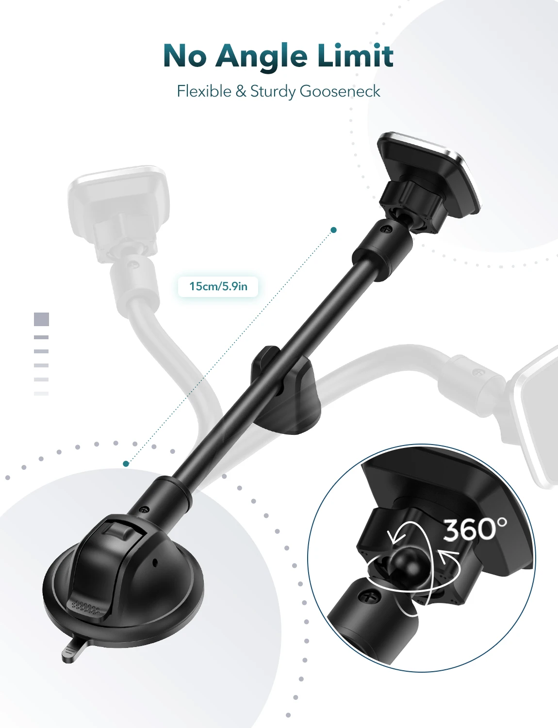 

MPOW CA154 Magnetic Car Phone Mount Dashboard Windshield Car Phone Holder with Strong Suction Cup Flexible Gooseneck for iPhone