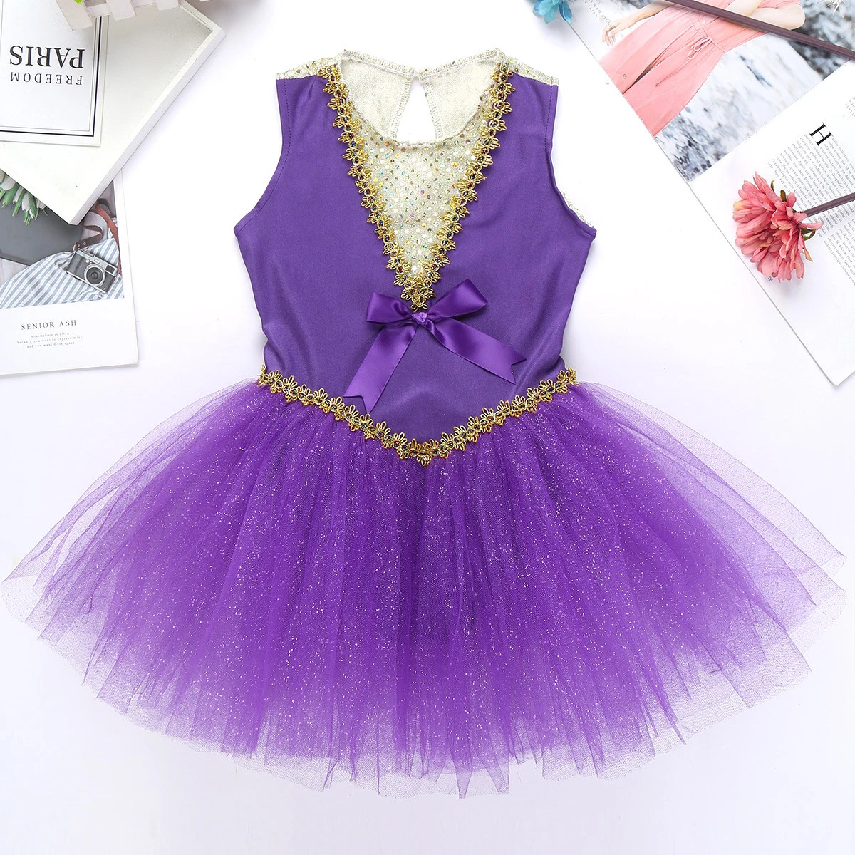 Детское блестящее Сетчатое балетное платье-пачка с блестками и бантом платье для