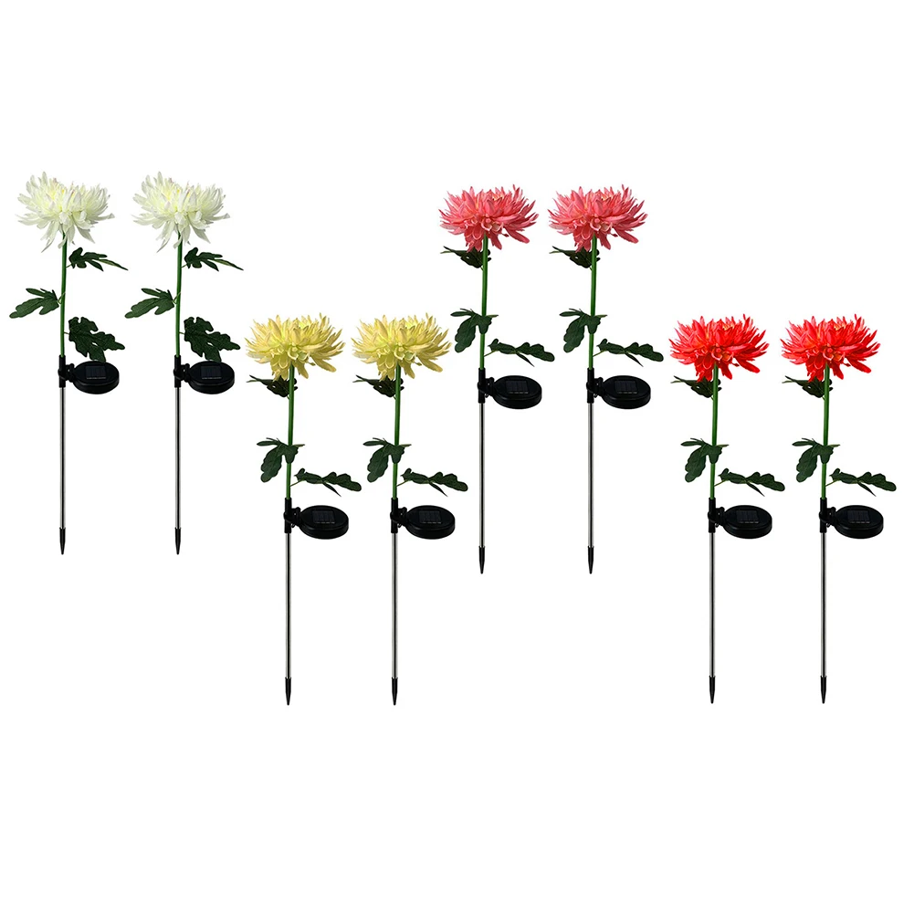 

2pcs Colorful LED Light Simulation Chrysanthemum Solar Outdoor Lawn Stake Lamps Solar Energy Powered Waterproof Outdoor Light