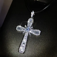 new exquisite white zircon cross pendant necklace 2021 trend women 925 silver geometric chain birthday party engagement jewelry