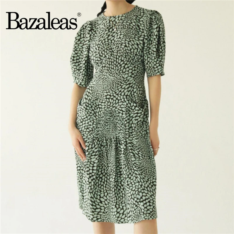 Женское платье средней длины с принтом Bazaleas французское зеленое поцелуями