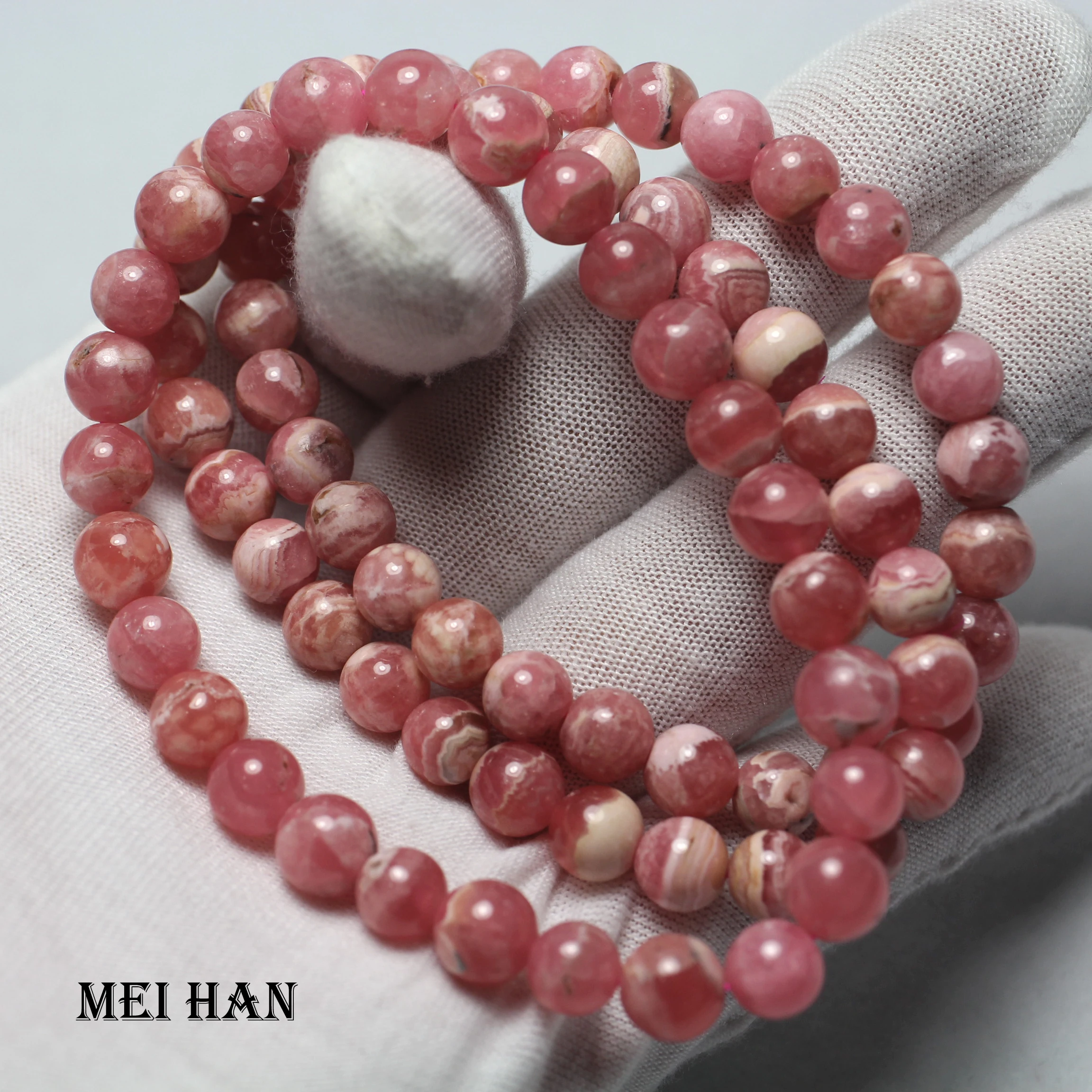 Meihan (26 бусин/браслет/17 г) 7-7 2 мм A + натуральный rhodochrosite Гладкий Круглый бисер