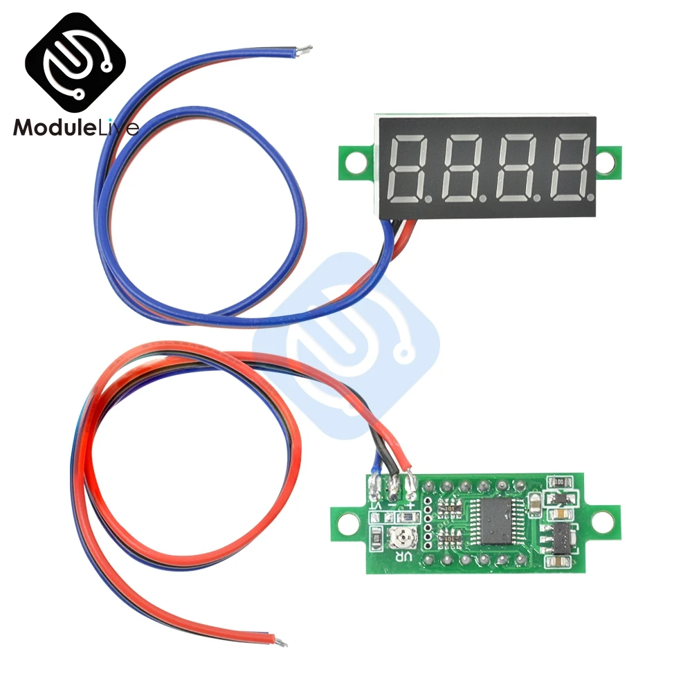 0.36 inch 0.36'' Mini Digital Voltmeter Volt Voltage Meter LED Panel Electric Voltage Tester 3 Wires 12V 24V 48V DC 0-100V 4 Bit