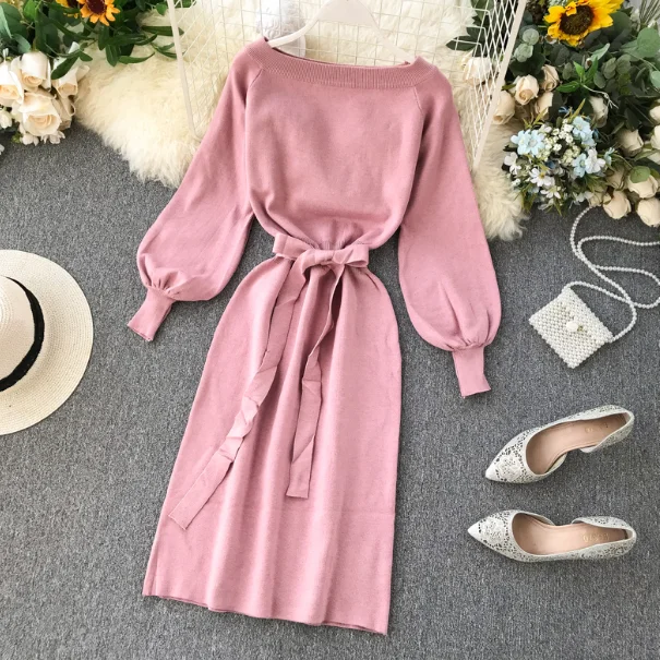 Длинный свитер с рукавами фонариками и низом большого размера трикотажное