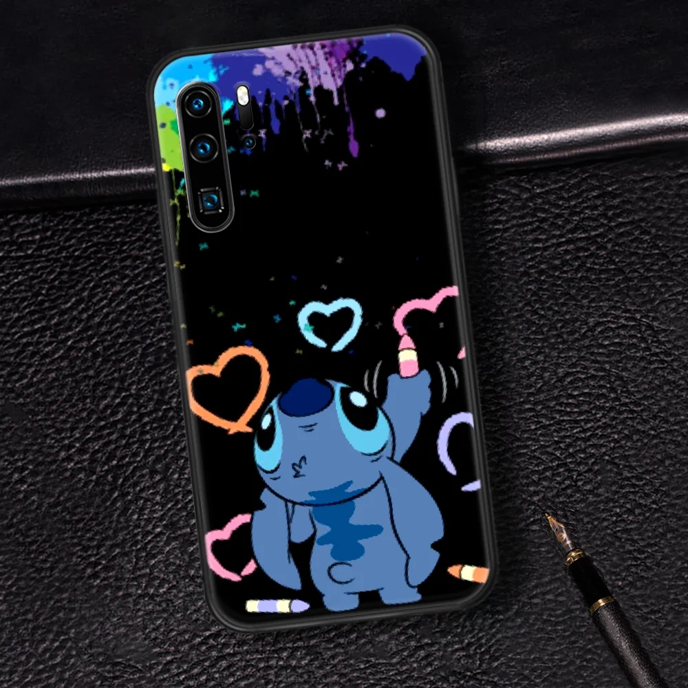 

Cute Cartoon Stitch Phone Case For Huawei P Mate 10 20 30 40 Pro Lite Smart 2019 2021 black Cover Luxury Etui Pretty Funda