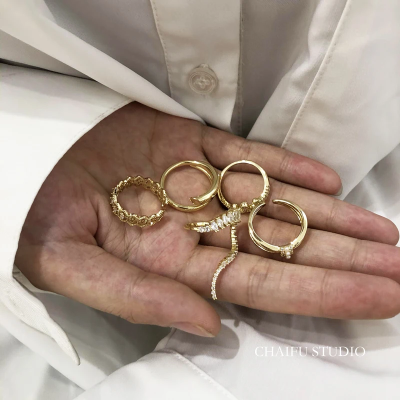 

Achaifu # J171 Ins Искусство ретро Универсальный темперамент корона жемчуг Циркон дуга дизайн кольцо