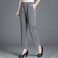 women trousers summer casual high waist pants korean autumn middle aged female cotton linen straight pants