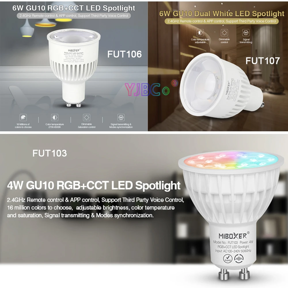 Miboxer 4W 6W Smart GU10 LED Spotlight RGB+CCT/Dual White Blub Lamp FUT103/FUT106/FUT107 Ceiling Light 2.4G Remote APP Control