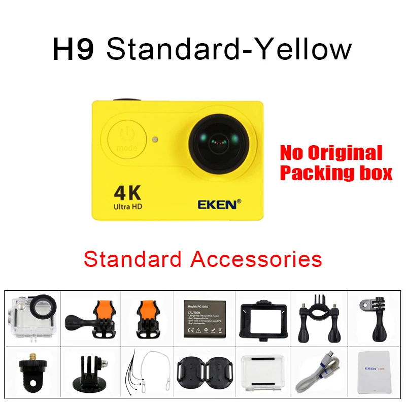 Экшн-камера eken H9 H9R wifi Ultra HD Mini Cam 4 K/30FPS 1080 p/60fps 720 P/120FPS Подводная Водонепроницаемая спортивная видеокамера - Цвет: H9 Yellow (No Box)