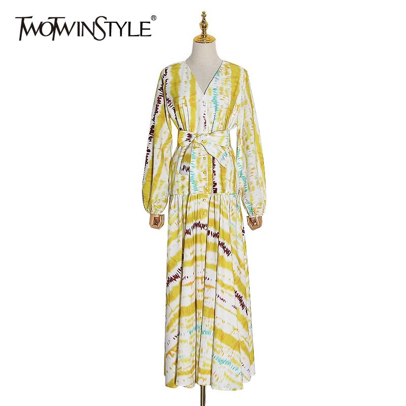 TWOTWINSTYLE повседневное женское платье с принтом хит цвета v образный вырез фонарь