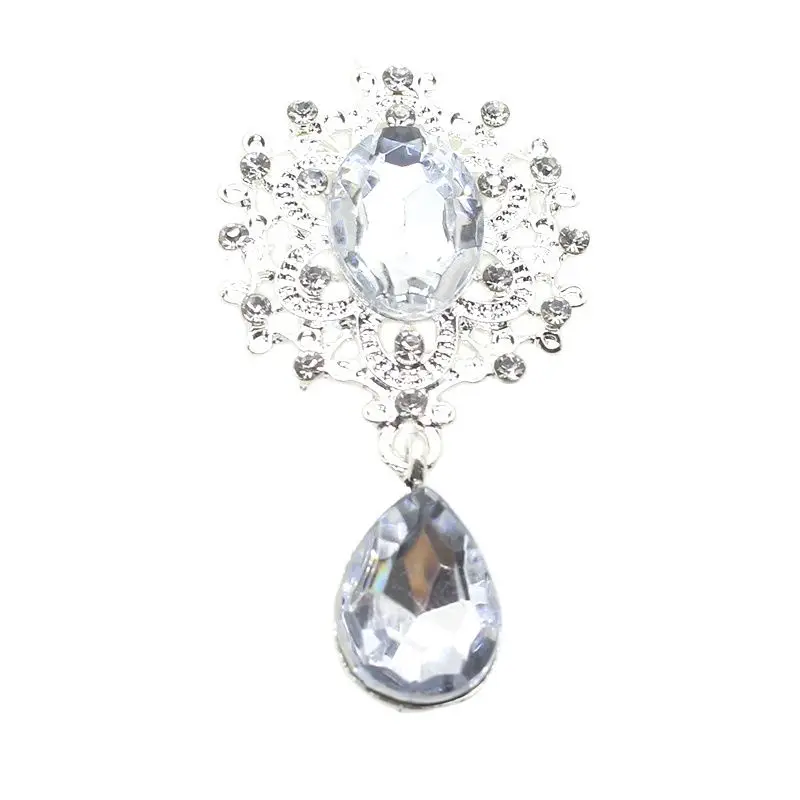 

10pcs/Lot Silver 25mm*45mm Silver Rhinestone Pendants Buttons for Wedding Decoration Metal Brooch Hair Bow DIY Jewelry Craft