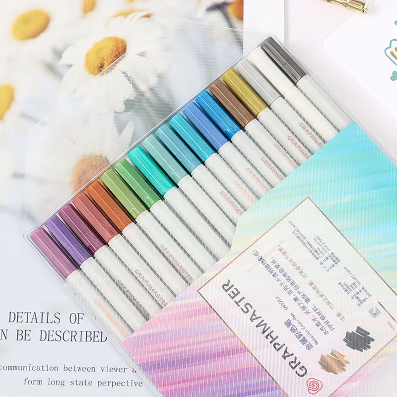 

18 Colors Metallic Marker Pen DIY Round Head Brush Pens Highlighte Drawing Pen For Kids Graffiti Painting School Art Supplies