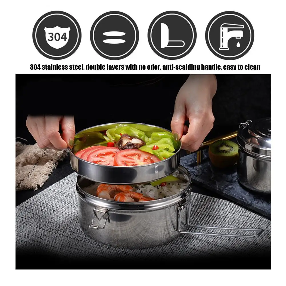 304 Ланч бокс из нержавеющей стали двухслойная Изолированная миска для еды с