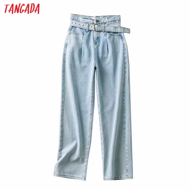 

Tangada 2021 Fashion Women High Street with Slash Jeans Pants Long Trousers Pockets Buttons Female Pants TO7