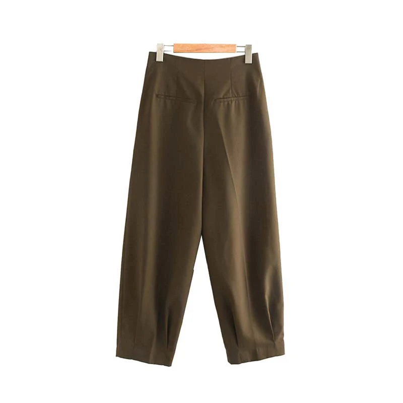 Vintage Stylish Office Wear Solid Straight Pants Women Fashion Zipper Fly Pockets Female Ankle Trousers Pantalones Mujer
