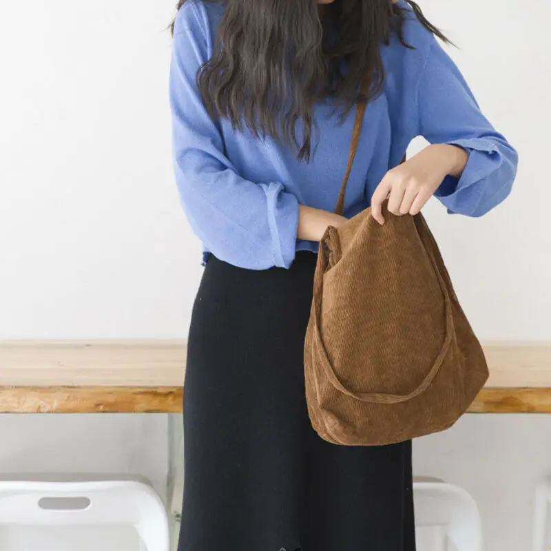 

Large Capacity Zipper Totes Soft Embroidery Messenger Bag Women Corduroy Shoulder Crossbody Bags Female Eco Cloth Handbag