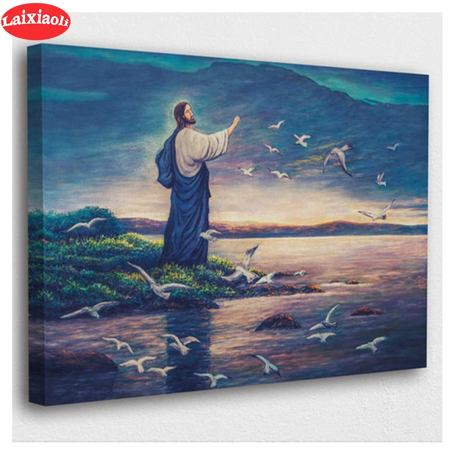 

5D round Diamond Embroidery Classic Jesus standing by the sea Diamond Painting Full Square Mosaic Cross Stitch Handmade Gift