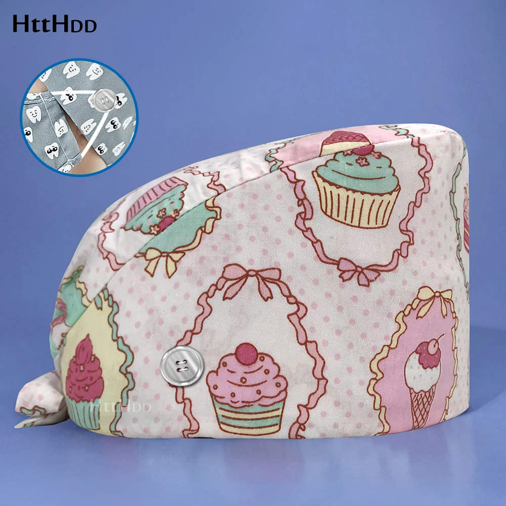 

Elastic multicolor scrubs hats Unisex scrubs caps Adjustable cotton tooth printing hats High Quality adjustable sweat-absorbent