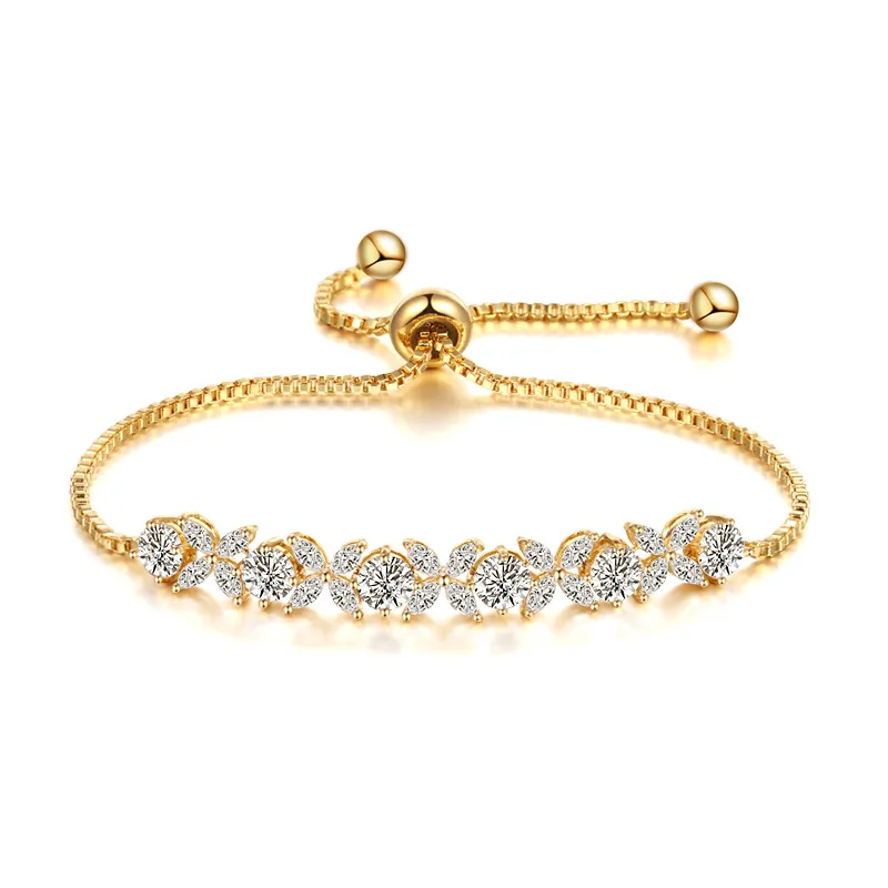 011 GOLD MIEG Марка Ассорти кубического циркония фианит, циркон, кристалл слайд регулируемый браслет покрытый розовым золотом/Родием серебро/желто-золотой Цвет - Окраска металла: 011 GOLD