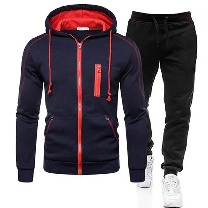 

Men Sets Tracksuit Hoodie+Pants Zipper Stripe Fashion Casual Outdoor Sports Jogging Fitness Sportswear Men Sweatshirt Suit M-3XL