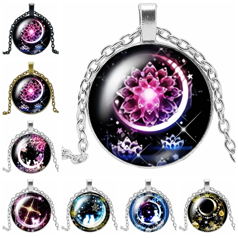 Ожерелье со стеклянным кабошоном и изображением милой романтической