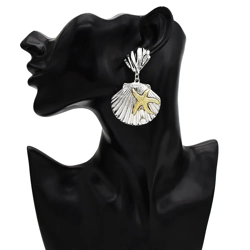 

European and American New Pearl Shell Earrings Gold Alloy Earrings Female Models Starfish Earrings Wild Accessories