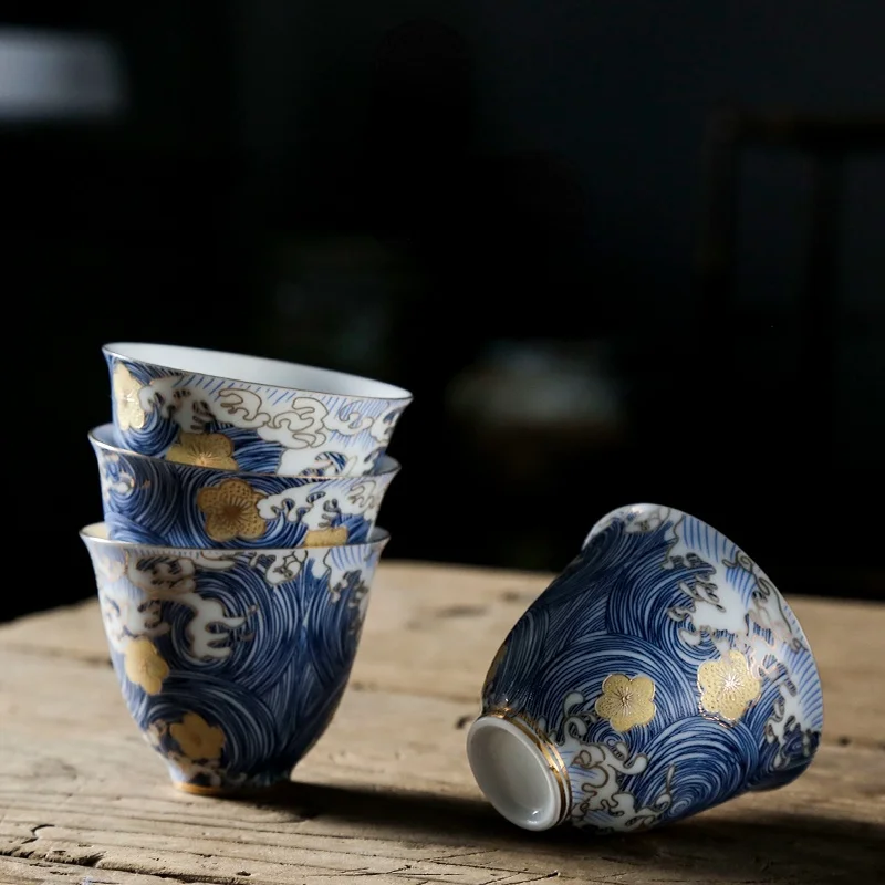 

Creative Japanese Kung Fu Tea Set Ceramic Grilled Flower Master Cup Single Cup Tea Cup Master Cup Home Cup