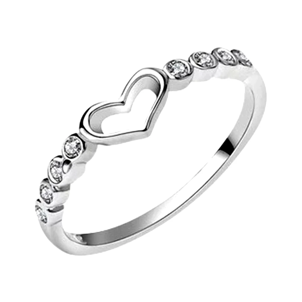 

Elegant Women Alloy Ring Hollow Out Love Heart Diamond Wedding Bridal Ring