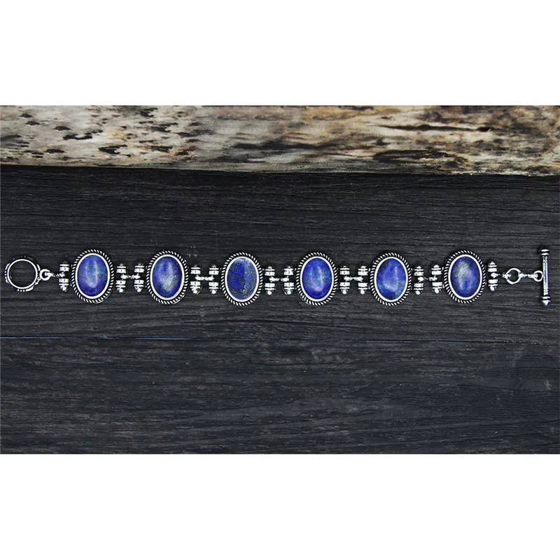 Женский браслет из тибетского серебра с овальным растением Лазуритом тигровый