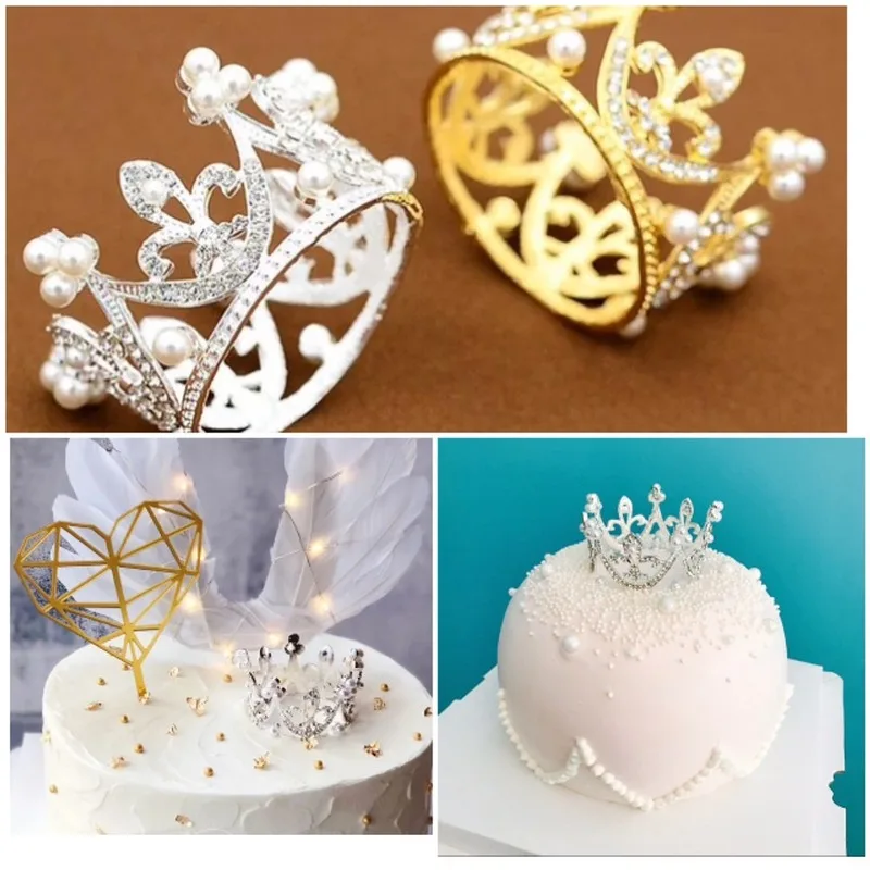 

Mini Crown Cake Top Hat Romantic Pearl Wreath Happy Birthday Children's Hair Accessories Wedding Cake Decoration Gift Party