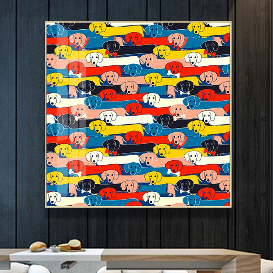 Kawaii Creative Colored Dog Canvas Painting Pet Lovers Wall Art Poster and Print Animal Gift Picture Living Room Home Decoration | Дом и сад