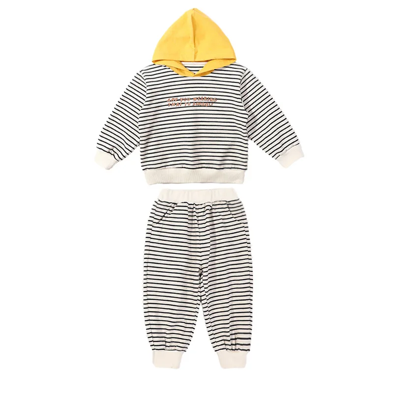 

Autumn Kids Baby Girls Set 2021 New Stripe Hooded Sweatshirts Tops+Long Pant Knitted Cotton Suits Girls foir Children Clothing