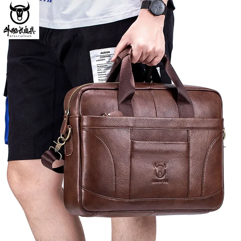 Men's Genuine Leather Briefcase Business Handbag Top Layer Cowhide Male Shoulder Cross Body Bag 14