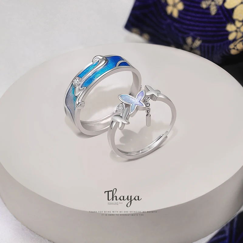 

Thaya Authentic 925 Silver Ring Blue Drip Oil Silver Open Rings Free Size Adjustable Finger Rings For Women Fashion Jewelry
