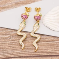 aibef new trendy gold color snake shape drop earrings crystal rhinestone dangle earrings for women female boho fashion jewelry