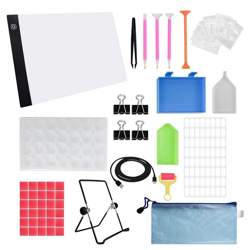 

60PCS 5D Diamond Painting Tools Accessories Kits with A4 USB LED Light Pad, Diamond Embroidery Rolle Ect.