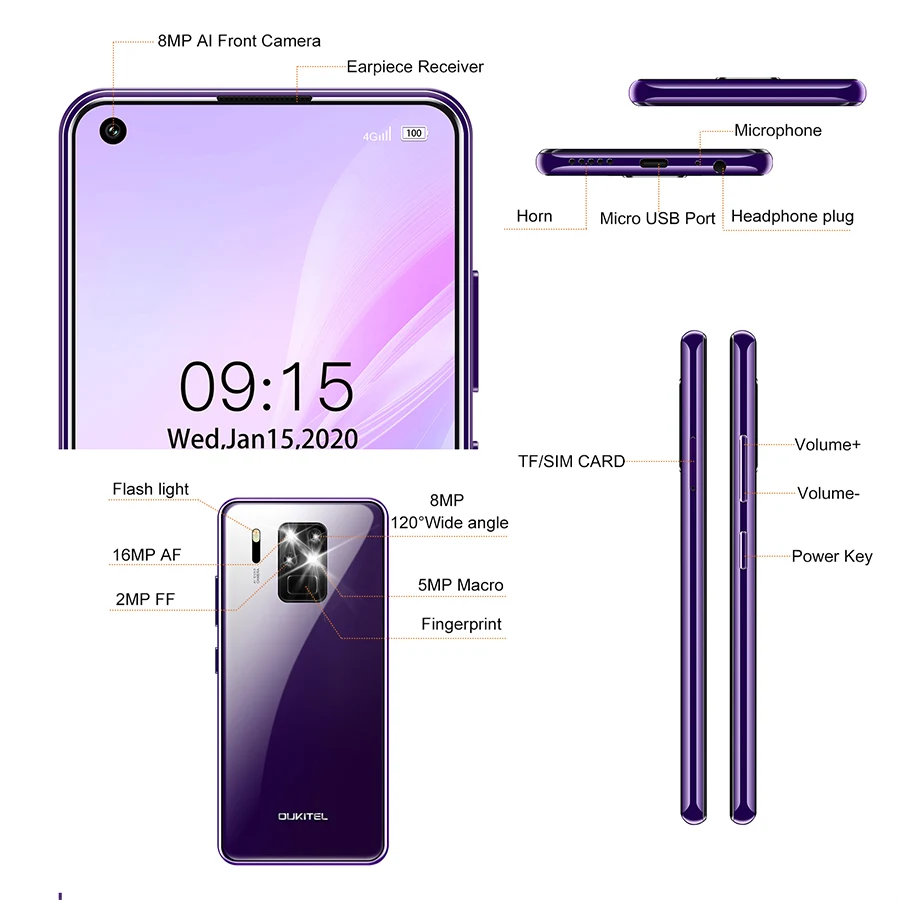 OUKITEL C18 Pro 6 55 &quotAndroid 9 0 MT6757 4 Гб 64 16MP камеры смартфона 1600*720 4000 мАч Восьмиядерный