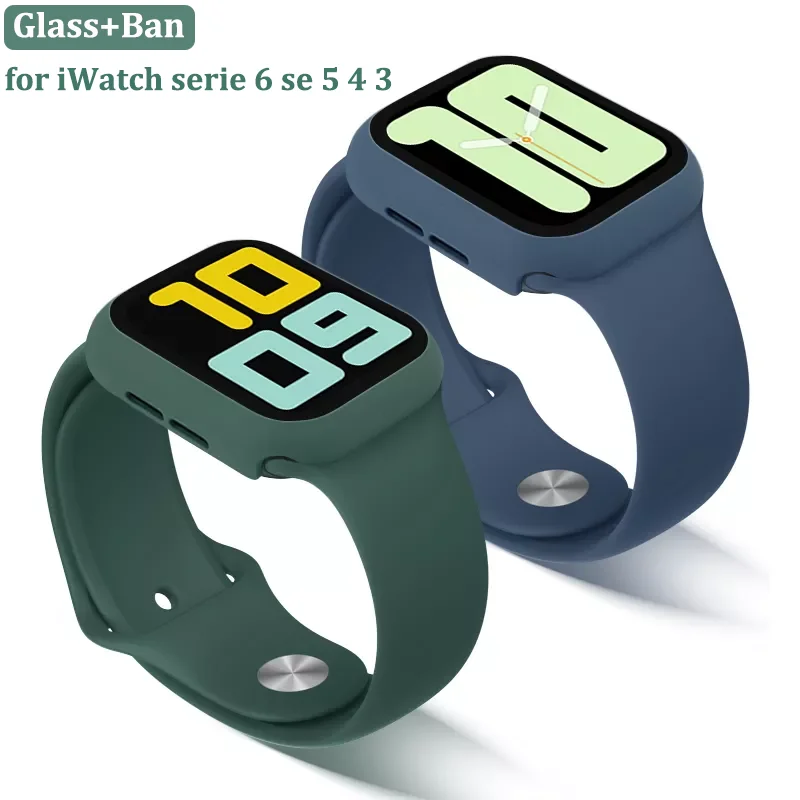 

Glass+Band for Apple Watch strap 44mm 40mm 38mm 42mm Screen Protector+Case+belt Bracelet iWatch serie 6 se 5 4 3 Accessories
