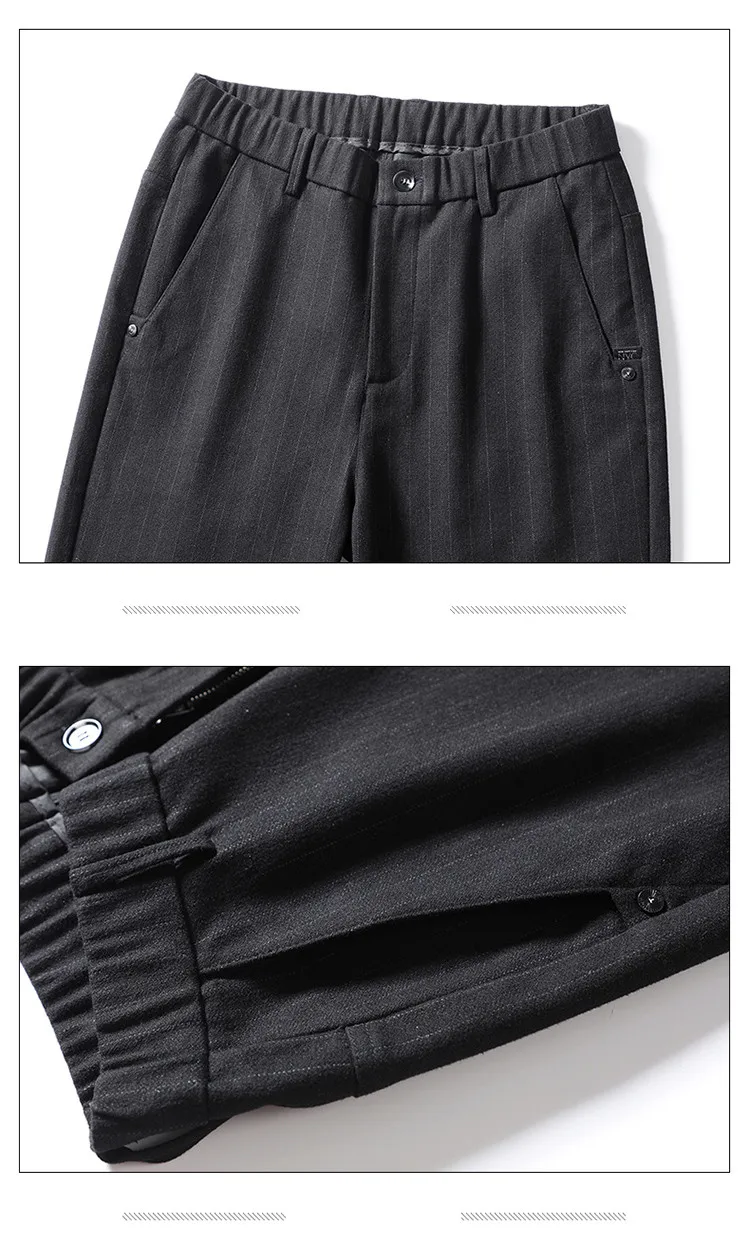

Plus Size 36 38 Autumn and Winter Cotton and Linen Smart Casual Pants Men's Straight Loose Wild Heavyweight Pants Men Black Gray