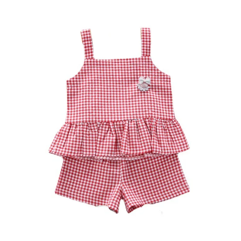 

New Summer Kids Plaid Clothing Baby Fashion Clothes Children Girls Cotton Vest Shorts 2pcs/sets Toddler Infant Casual Sportswear
