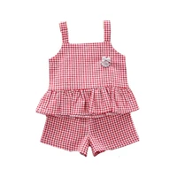 new summer kids plaid clothing baby fashion clothes children girls cotton vest shorts 2pcssets toddler infant casual sportswear