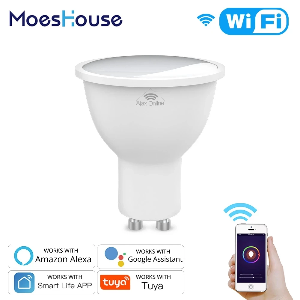 

MoesHouse RGB+CW+WW GU10 WiFi Smart LED Light Bulb Smart Life Tuya 4.5W Dimmable Lamp Work with Alexa Google Home AC100-250V