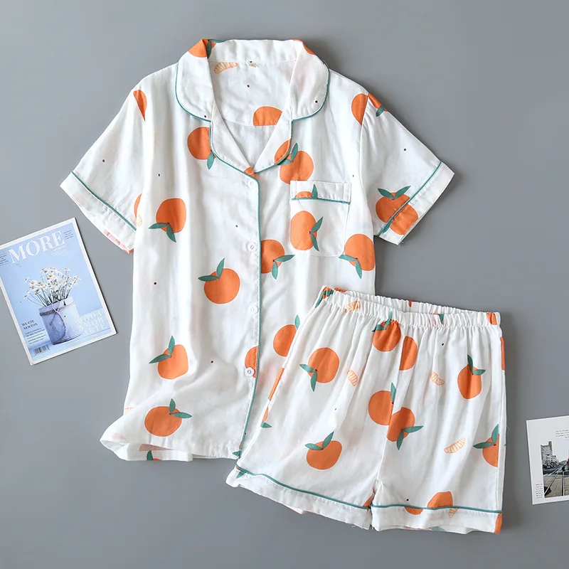 

Japanese Summer Ladies Pajamas Cotton Gauze Soft Pyjamas Set Casual and Comfortable Short Sleeve Cardigan Women's Home Wear