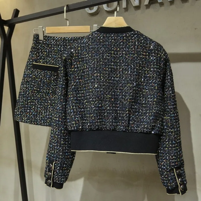 Женские осенние комплекты из двух предметов с блестками однобортные короткие