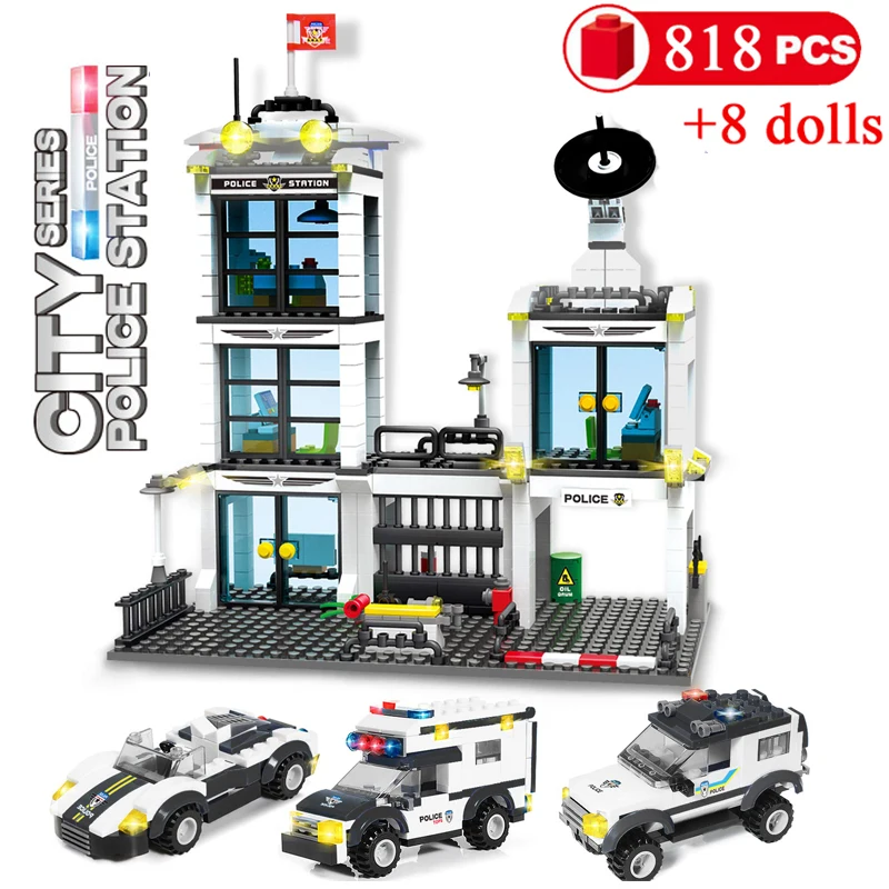 

818pcs SWAT Military City Police Station Model Building Blocks with Amrs Gun Car friends Bricks Education Toys for Children