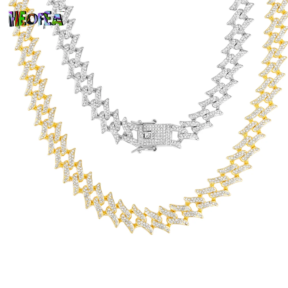 

Iced Out Gold Necklace Men Miami Curb Cuban Chain Hip Hop Rapper Choker Collar Crystal Necklace for Women collares para mujer