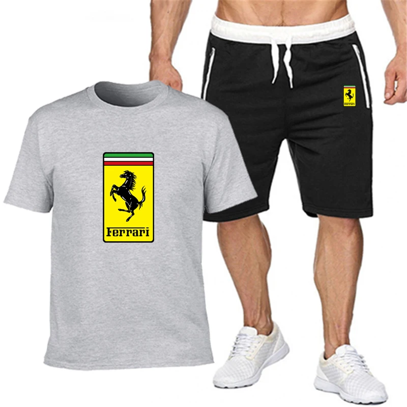 

2021 popular new cotton men's T-shirt + Sports Shorts Set car logo summer high quality T-shirt sports running sets